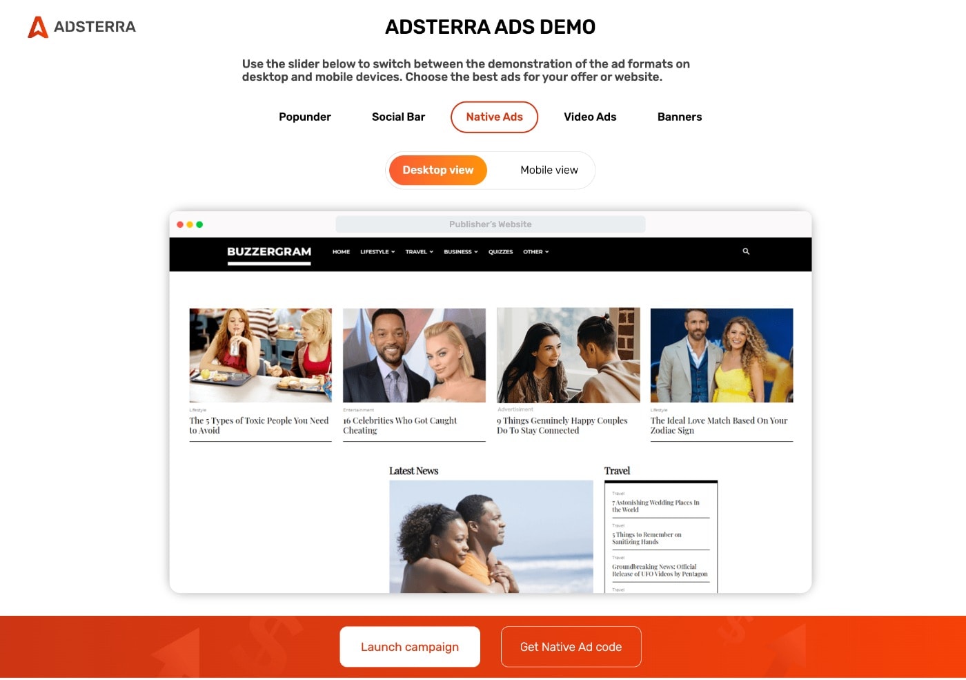adsterra review - ads formats demo