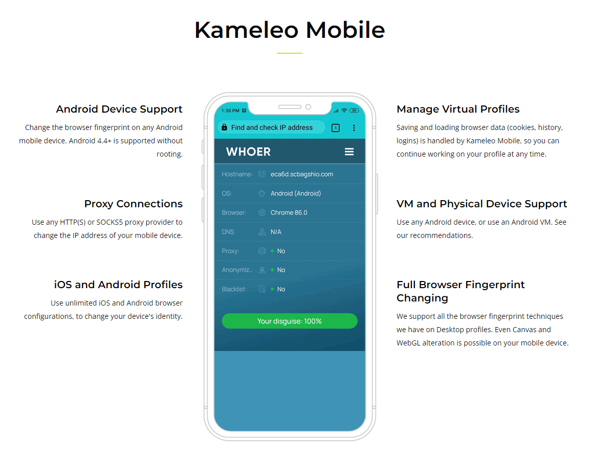 kameleo mobile features
