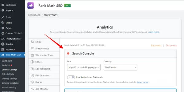 Rank Math Search Console Added