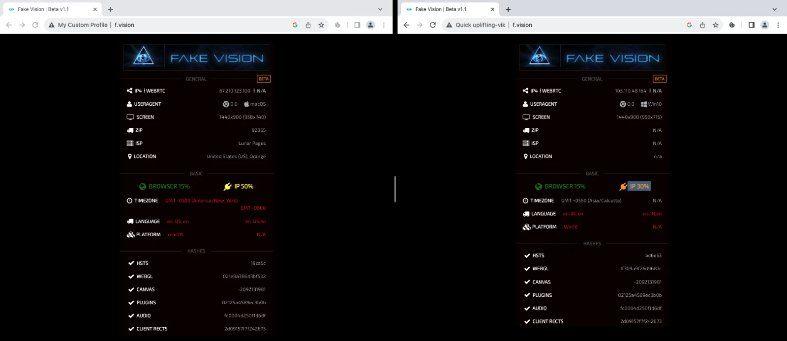 F vision test Octo Browser