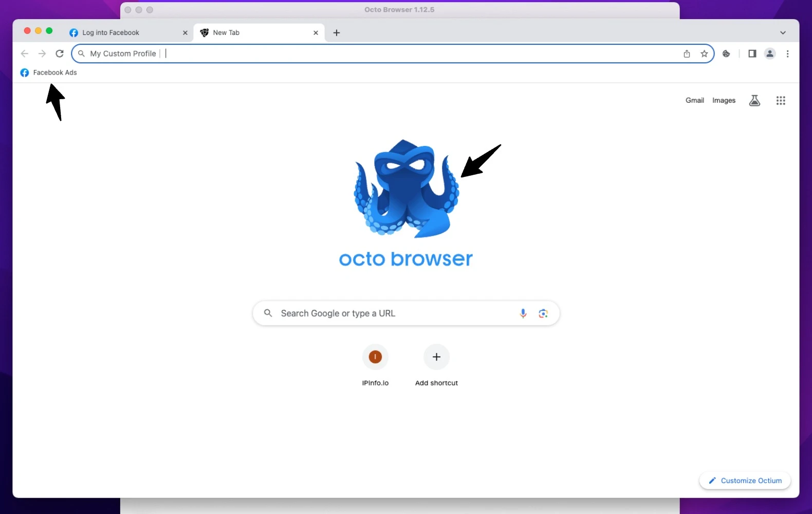 Octo Browser MacOS Tab with New Profile