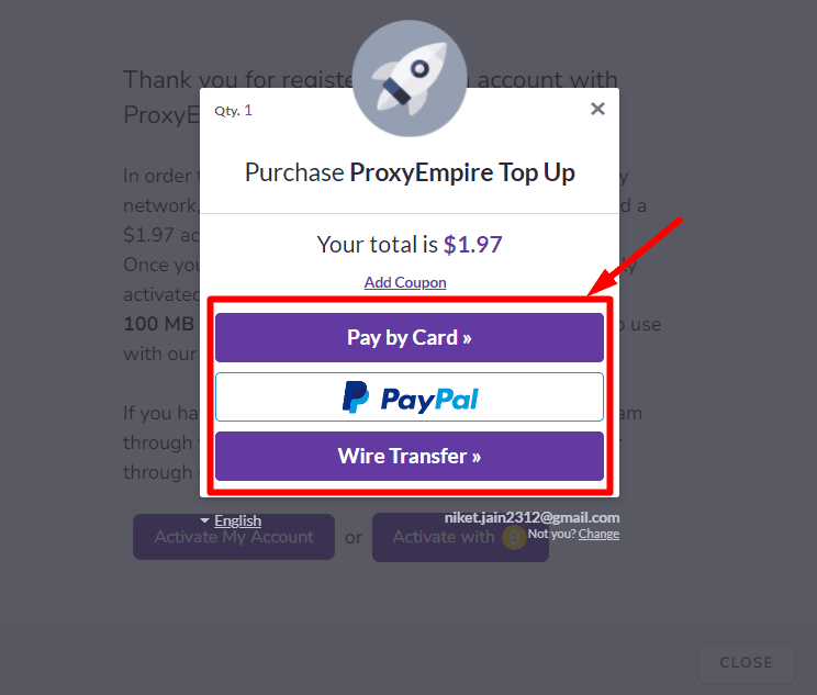 payment options in ProxyEmpire