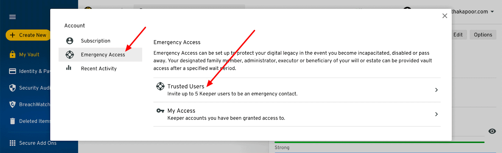 add trusted users in Keeper Security app