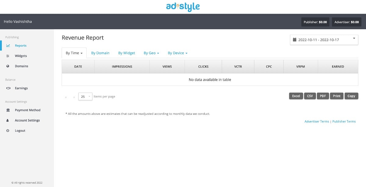adstyle affiliate dashboard publisher
