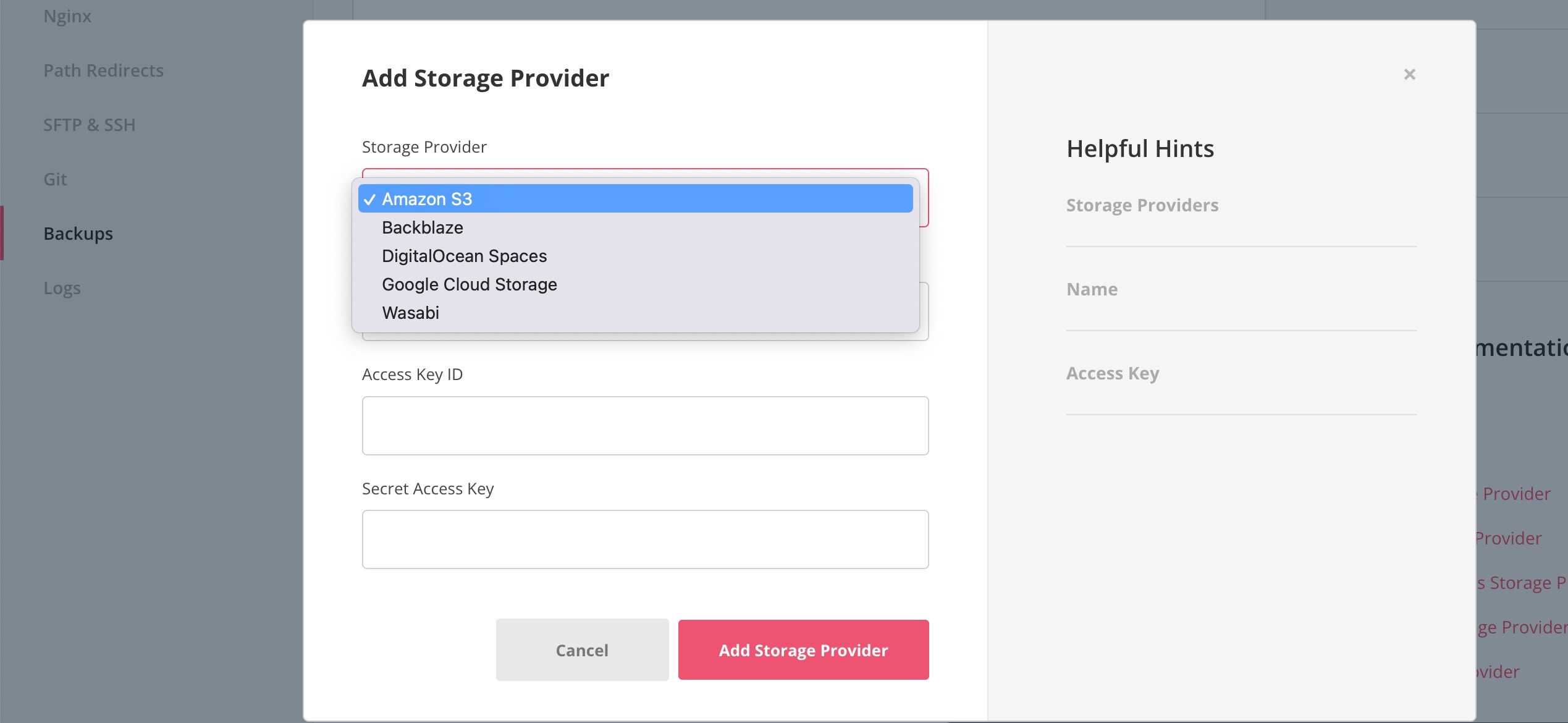 storage provider for backups