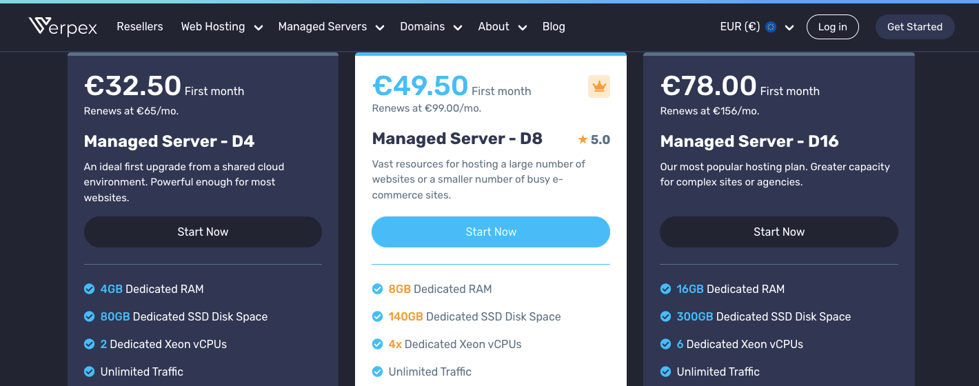 verpex managed server plans and pricing